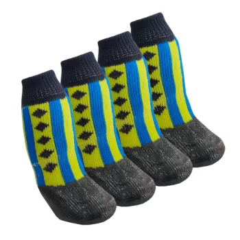 Kedi Köpek Ayakkabı Çorap Nitril Kaplı Örme Kışlık Çorap Sarı Mavi Desen BR19