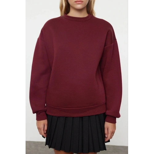 3 iplik şardonlu bisiklet yaka sweatshirt bordo