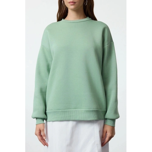 3 iplik şardonlu bisiklet yaka sweatshirt mint