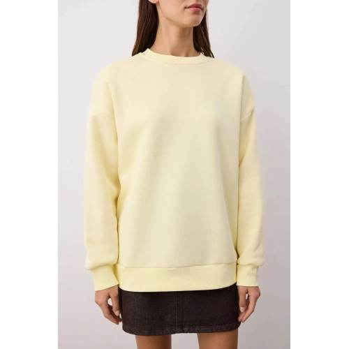 3 iplik şardonlu bisiklet yaka sweatshirt sarı