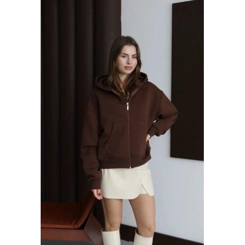 3 iplik şardonlu kapşonlu hoodie frm kahve p510437