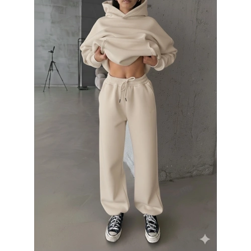 3 iplik şardonlu Lastik paça eşofman bej p510439