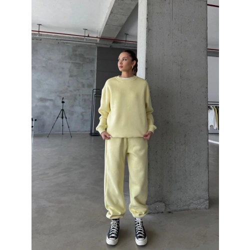 3 iplik şardonlu Lastik paça eşofman sarı p510439