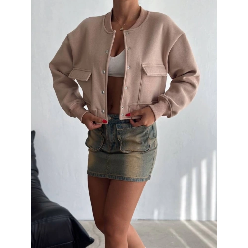 3 iplik şardonlu Önü çıtçıtlı cepli ceket bej f2226