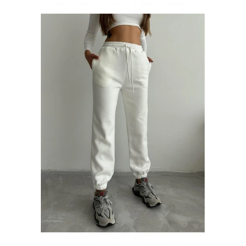 3 iplik şardonlu paça lastikli eşofman beyaz is001