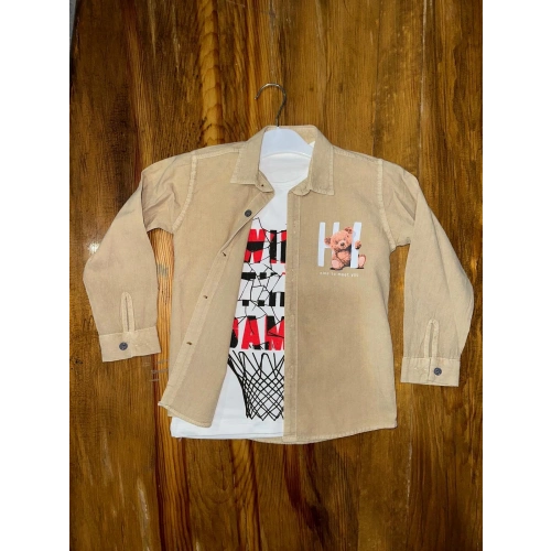 4-8 yaş tişört gömlek kombini vizon