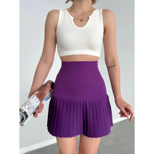 Altı pliseli mini etek Mor s24705