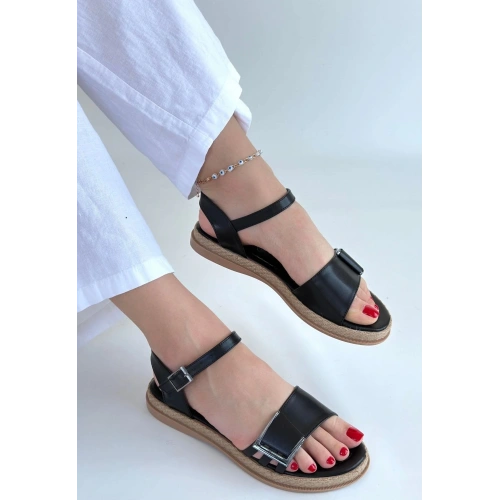 Andana Siyah Cilt Sandalet