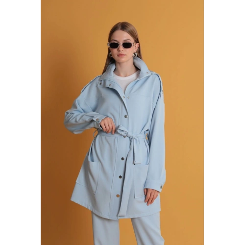 Apoletleri Taşlı Kadın Bebemavi Ceket