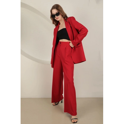 Atlas Kumaş Kadın Palazzo Pantolon-Kırmızı