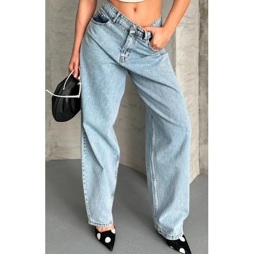 Baggy kar yıkama buz mavi jeans pantolon d2007