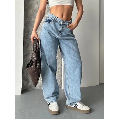 Baggy kar yıkama orta mavi jeans pantolon d2007