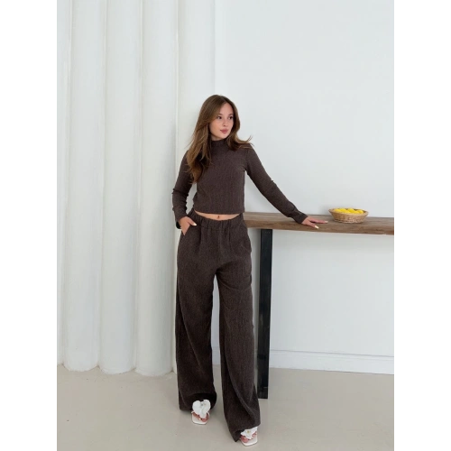 Balıkçı yaka örme takım kahve st265865