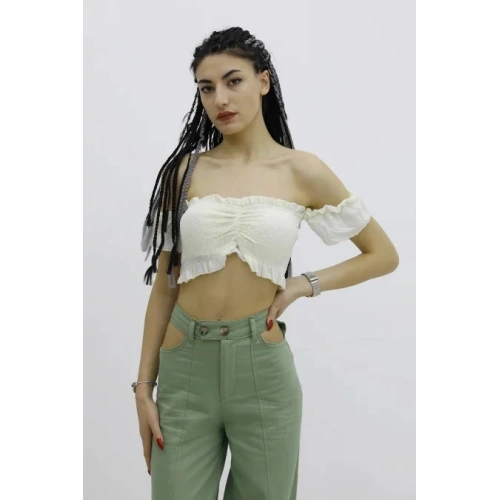 Balon Kol Lastikli Büstiyer Ekru - P-019964