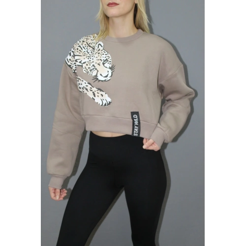 Baskılı Crop Sweat Taba - 211.502.