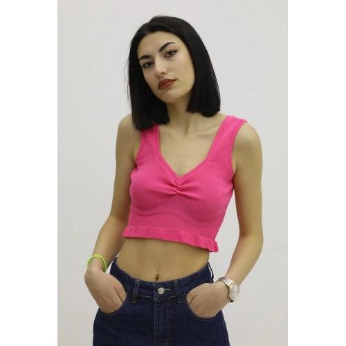 Bel Lastikli Triko Bluz Fuşya - P-019708