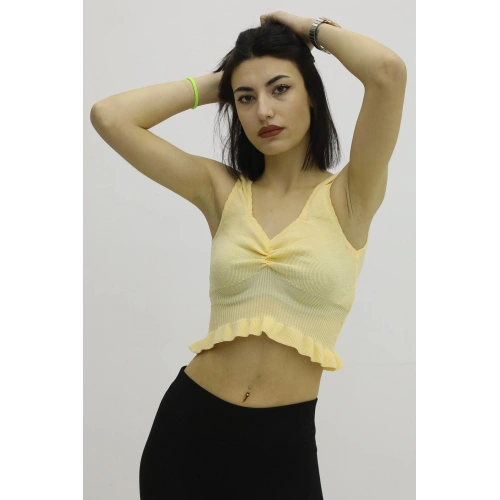 Bel Lastikli Triko Bluz Hardal - P-019708