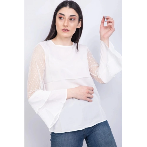 Bisiklet Yaka Bluz Ekru - P-018626