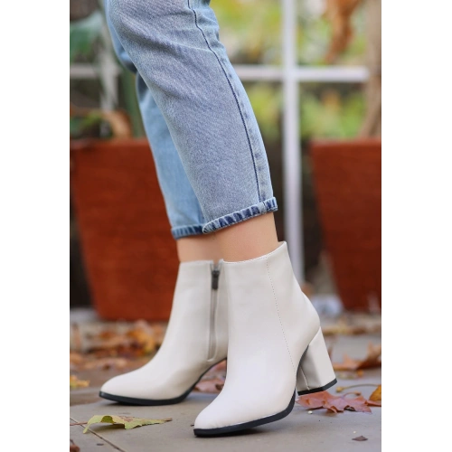 Biya Bej Cilt Topuklu Bot