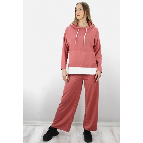 Bol Paça Kapşonlu Eşofman Takımı Pudra - 1908.130.