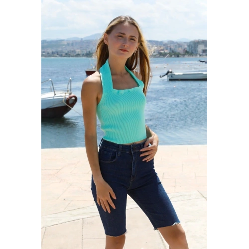 Boyun Geçirmeli Triko Büstiyer Yeşil - P-019915