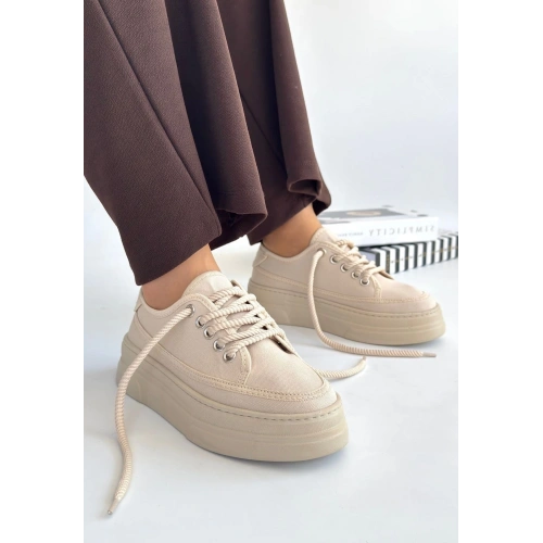 Carin Bej Keten Bağcıklı Spor Ayakkabı