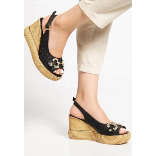 Caver Siyah Cilt Dolgu Topuk Sandalet