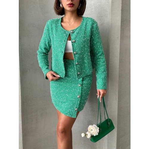 Ceketli etek takım chl kumaş yeşil h24443