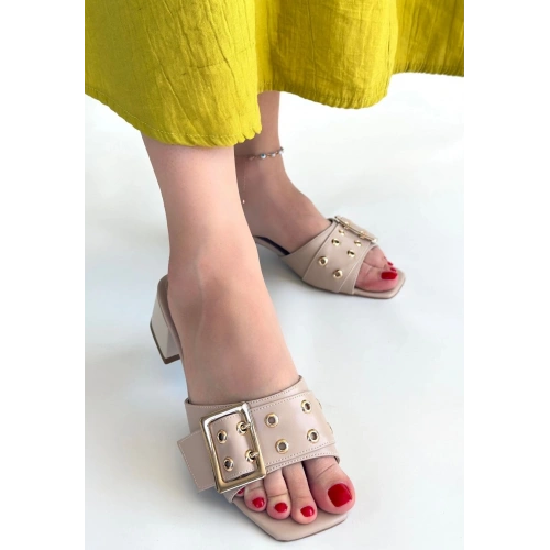 Ciey Bej Cilt Topuklu Terlik