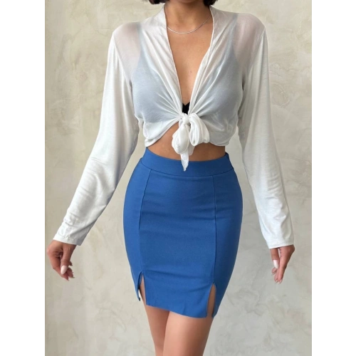 Çift yırtmaçlı etek indigo s25910