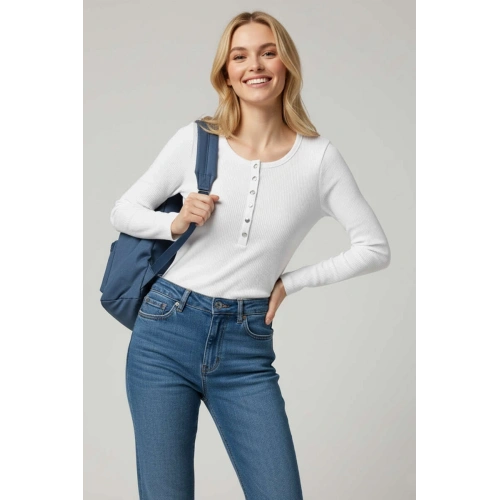 Çıtçıt Detaylı Bluz Beyaz T4343