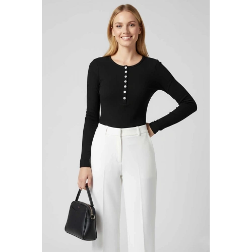 Çıtçıt Detaylı Bluz Siyah T4343