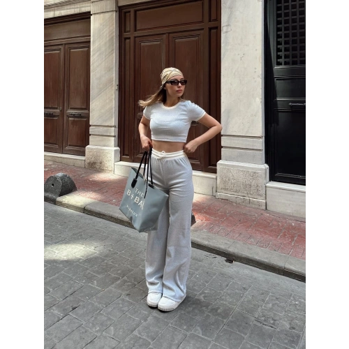 Crop pantolon biyeli takım gri
