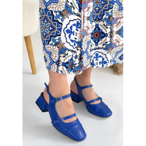 Doran Mavi Cilt Topuklu Ayakkabı