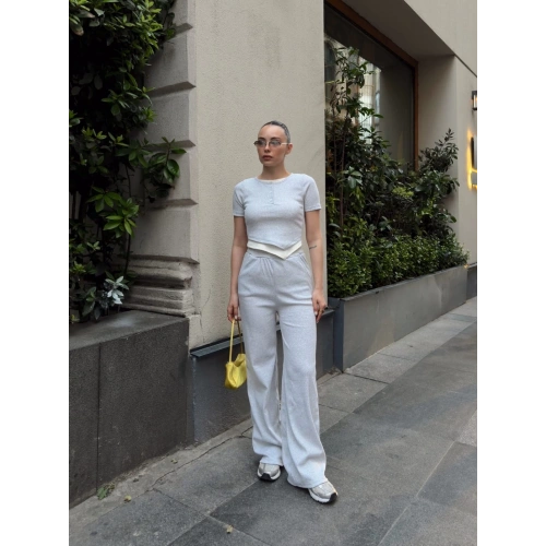 Düğme yakalı gri alt üst takım s3943