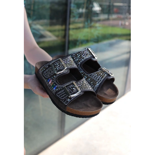 Edaj Kahverengi Nubuk Boncuk İşlemeli Terlik