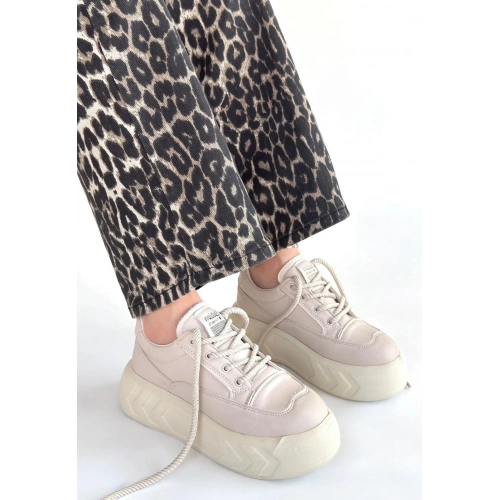 Emwa Bej Cilt Bağcıklı Spor Ayakkabı