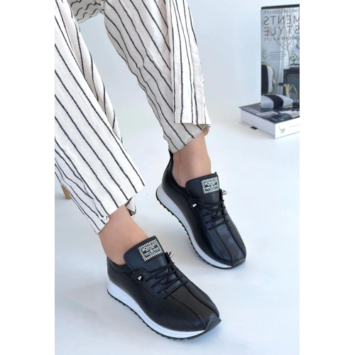 Fiert Siyah Cilt Bağcıklı Spor Ayakkabı