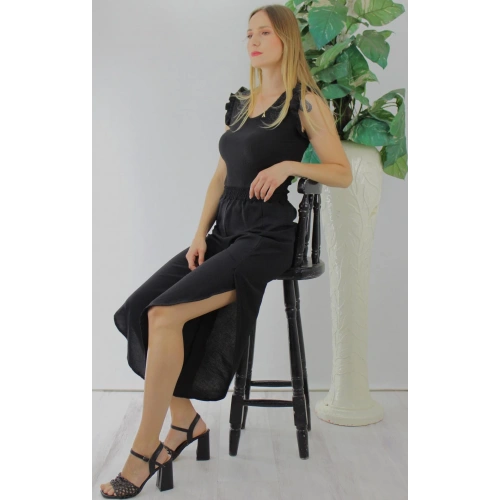 Fırfırlı Kolsuz Bluz Siyah - 1290.30