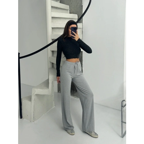 Fitilli şardonlu pantolon gri a4058