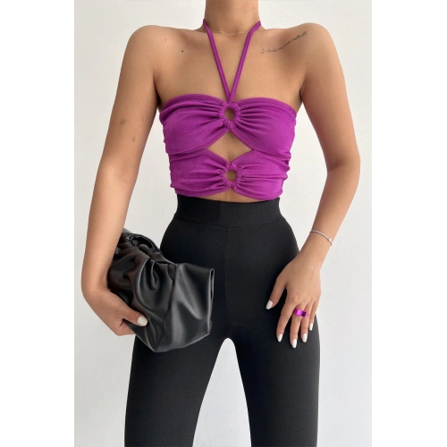 Halka Tokalı Cut Out Top Bluz Mor - 1514.9135.