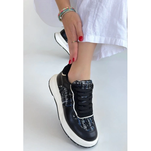 Hawer Siyah Cilt Bağcıklı Spor Ayakkabı