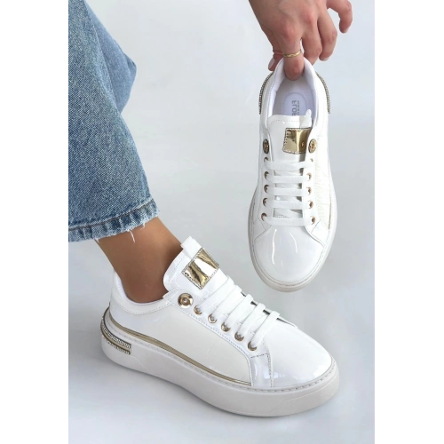 Hley Beyaz Rugan Paraşüt Detaylı Bağcıklı Spor Ayakkabı