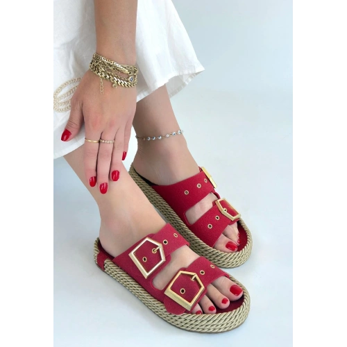 İces Kırmızı Nubuk Terlik