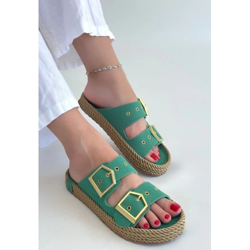 İces Yeşil Nubuk Terlik