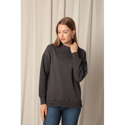 İki İplik Kumaş Kadın Antrasit Sweat