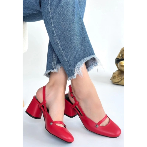 Jecci Kırmızı Cilt Topuklu Ayakkabı