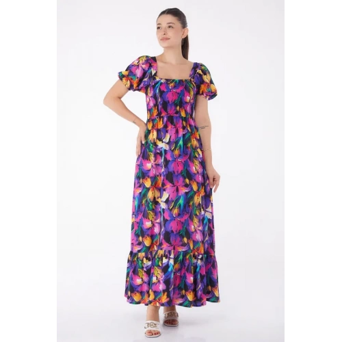 Kadın Fuşya Gipeli Kısa Kollu Elbise