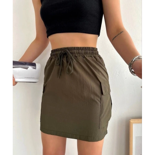 Kargo cep ince paraşüt etek haki s241019