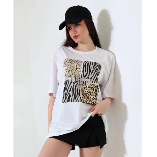 Karma desenli oversize tişört